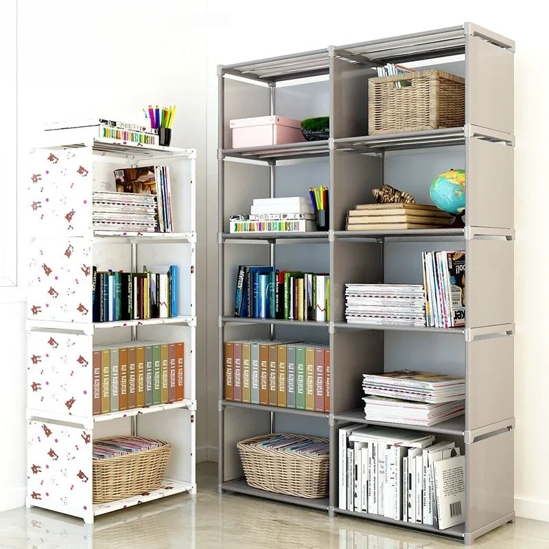 Simple Bookshelf Storage Locker Foldable Multi-Layer Wardrobe Bedroom Storage Holders Bookcase Book Organizer Debris Rack Shelf