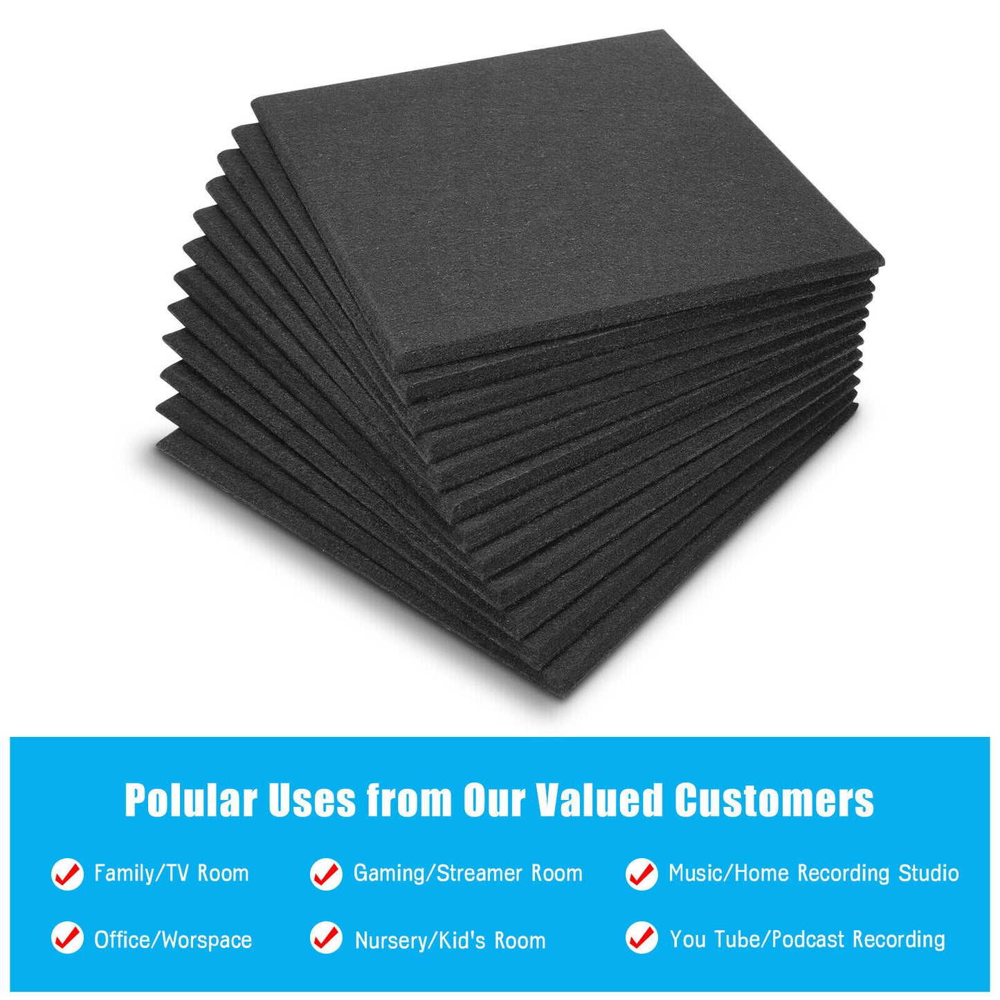 12PCS Acoustic Foam Wall Panels Studio Sound Noise Proofing Tiles KTV Studio 12"