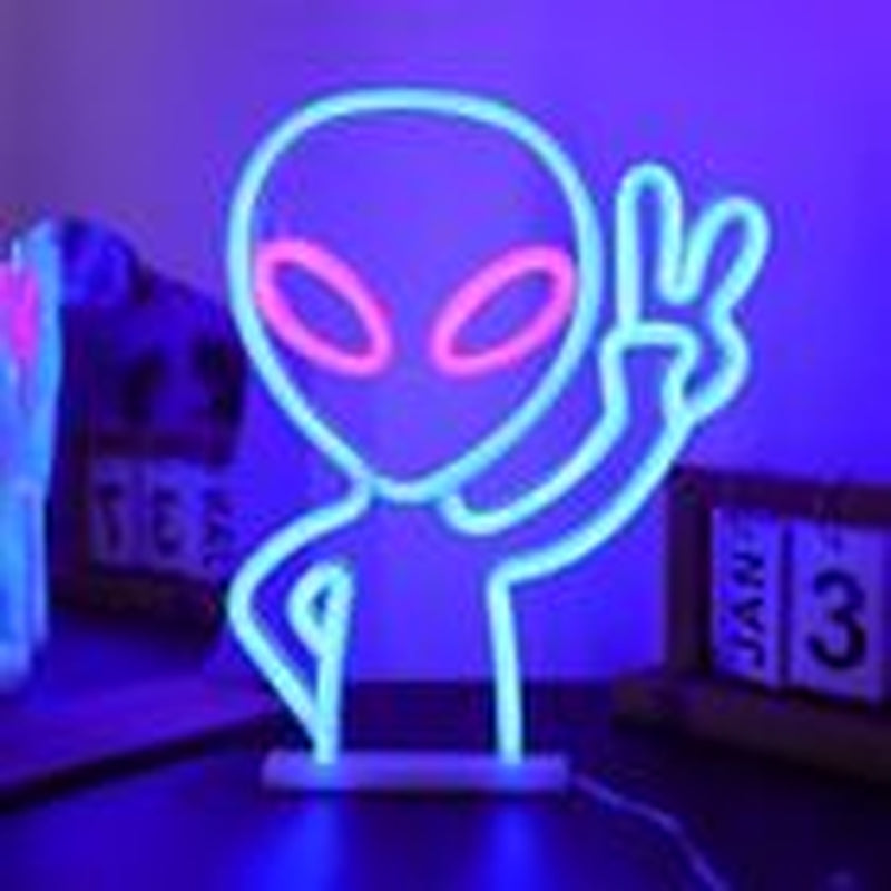 ENUOLI Neon Sign, Alien Design, Plastic, 8.7*11.4*0.78 Inch, Blue+Pink Alien