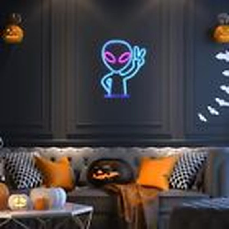 ENUOLI Neon Sign, Alien Design, Plastic, 8.7*11.4*0.78 Inch, Blue+Pink Alien