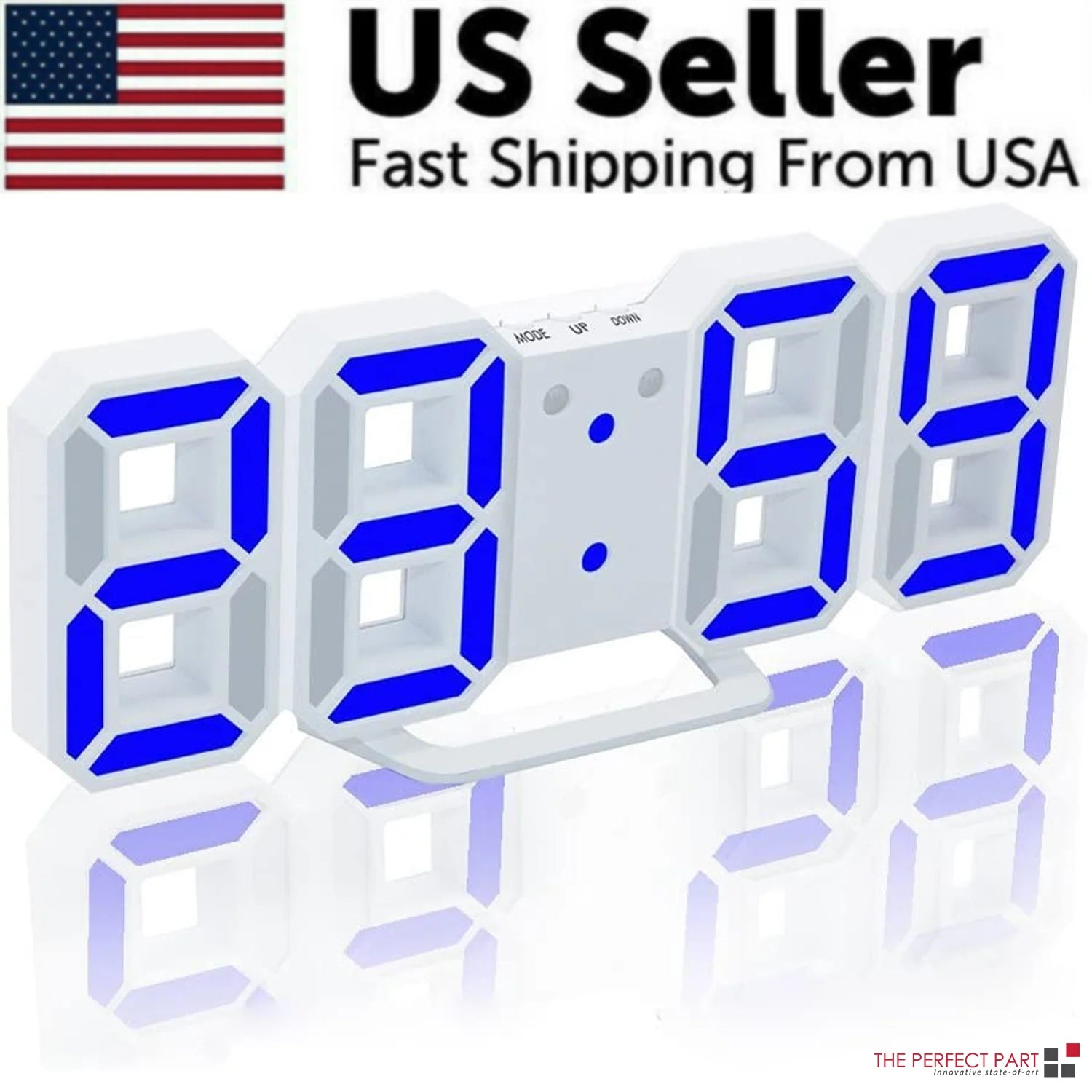 Digital 3D LED Big Wall Desk Alarm Clock Snooze 12/24 Hours Auto Brightness USB