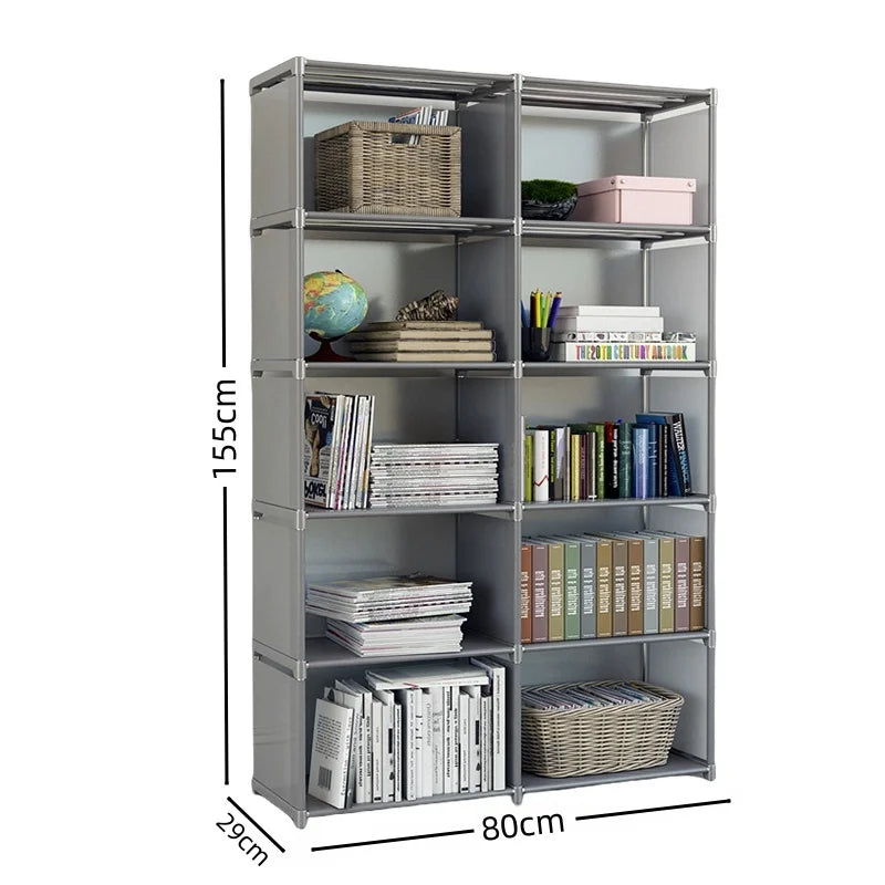 Simple Bookshelf Storage Locker Foldable Multi-Layer Wardrobe Bedroom Storage Holders Bookcase Book Organizer Debris Rack Shelf