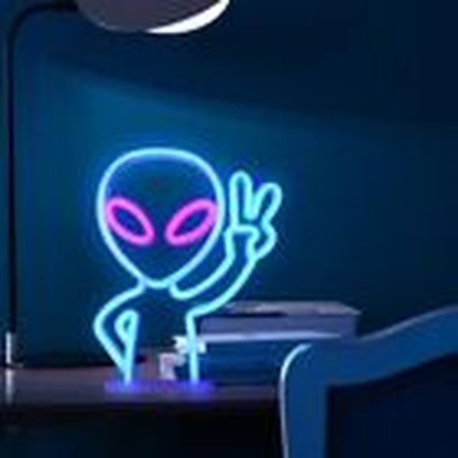 ENUOLI Neon Sign, Alien Design, Plastic, 8.7*11.4*0.78 Inch, Blue+Pink Alien