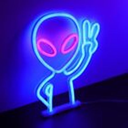 ENUOLI Neon Sign, Alien Design, Plastic, 8.7*11.4*0.78 Inch, Blue+Pink Alien