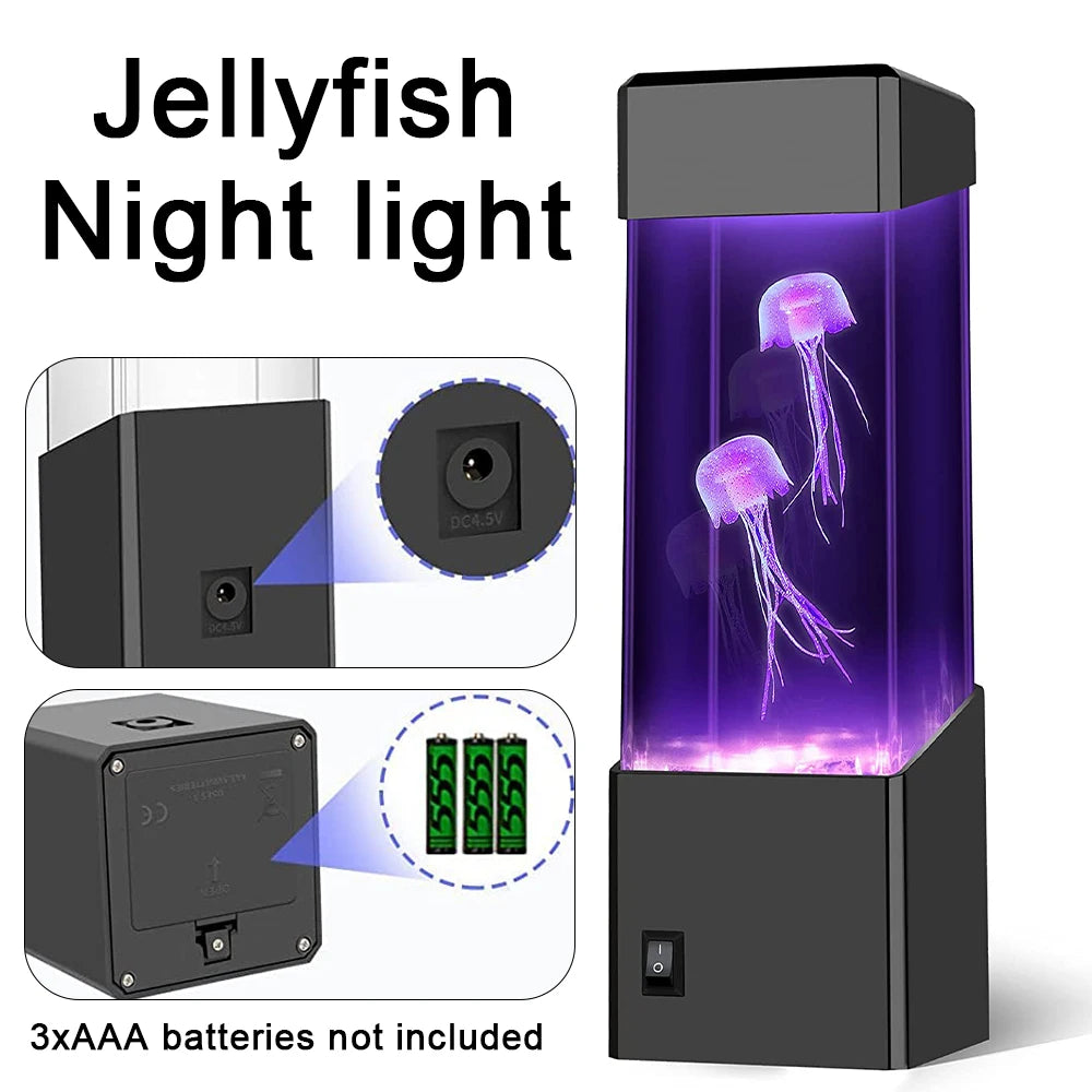 Led Jellyfish Tank Night Light Color Changing Table Lamp Aquarium Gift Home Room Decor