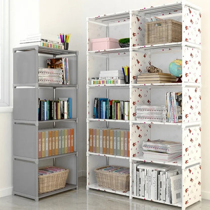 Simple Bookshelf Storage Locker Foldable Multi-Layer Wardrobe Bedroom Storage Holders Bookcase Book Organizer Debris Rack Shelf