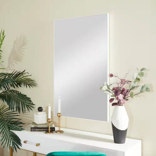 40 In. X 24 In. Rectangle Framed White Wall Mirror with Thin Frame