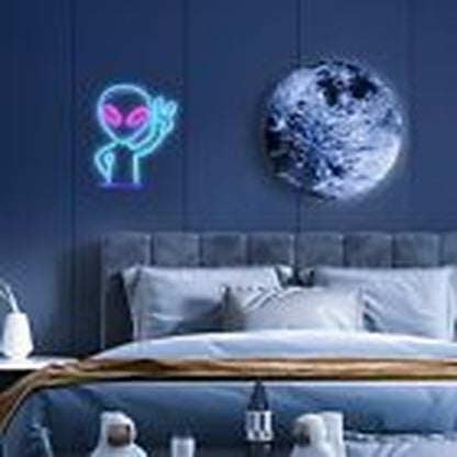 ENUOLI Neon Sign, Alien Design, Plastic, 8.7*11.4*0.78 Inch, Blue+Pink Alien