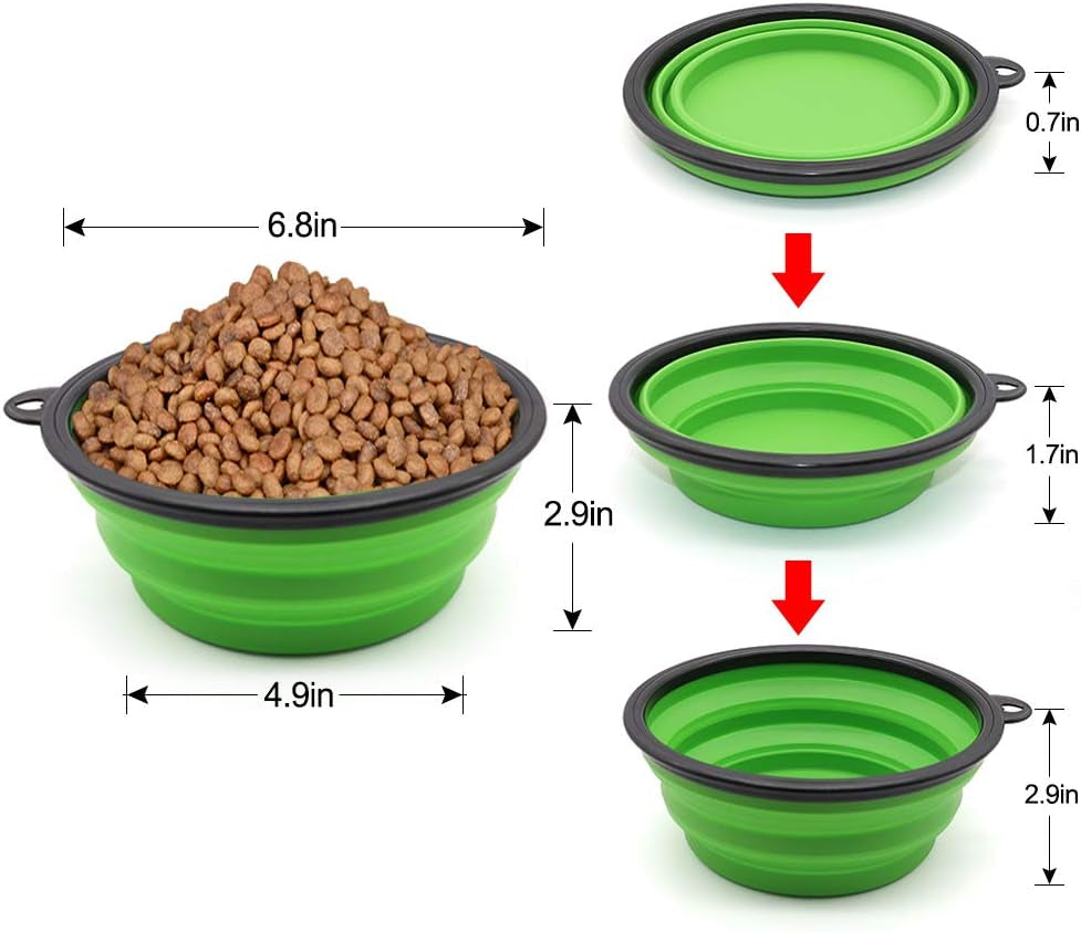 Collapsible Dog Bowl Portable Foldable Dog Travel Bowls Pets Cats Puppies Water Feeding Bowls (Large, Green)