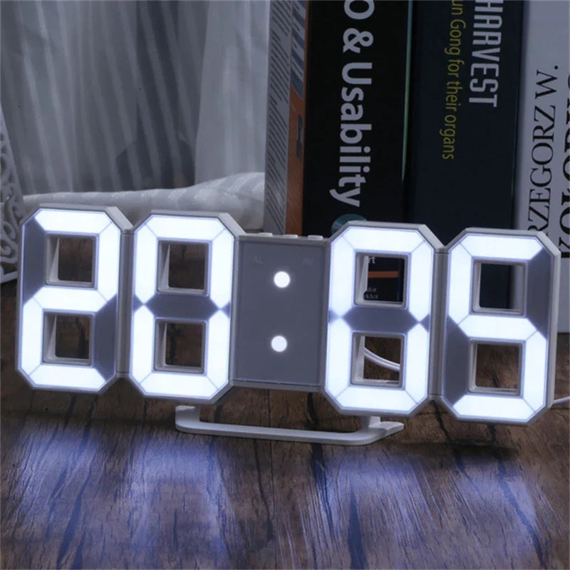 Digital 3D LED Big Wall Desk Alarm Clock Snooze 12/24 Hours Auto Brightness USB