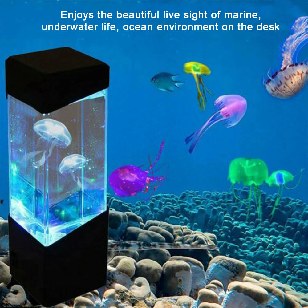 Led Jellyfish Tank Night Light Color Changing Table Lamp Aquarium Gift Home Room Decor