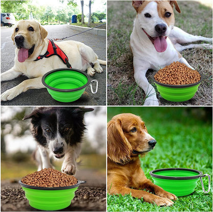 Collapsible Dog Bowl Portable Foldable Dog Travel Bowls Pets Cats Puppies Water Feeding Bowls (Large, Green)