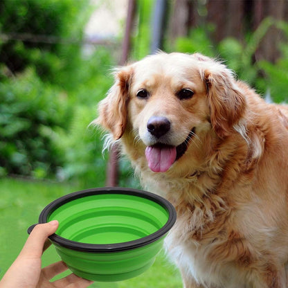 Collapsible Dog Bowl Portable Foldable Dog Travel Bowls Pets Cats Puppies Water Feeding Bowls (Large, Green)