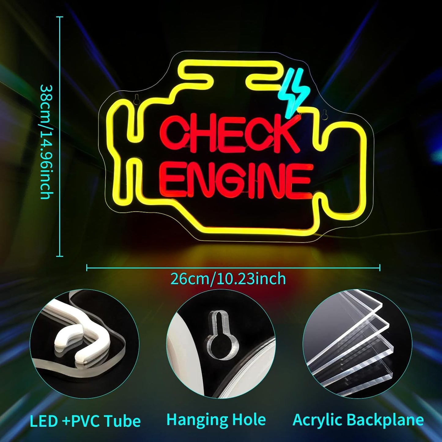 Check Engine Neon Decor USB Powered