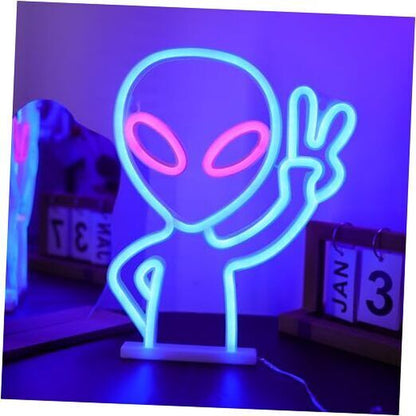 ENUOLI Neon Sign, Alien Design, Plastic, 8.7*11.4*0.78 Inch, Blue+Pink Alien