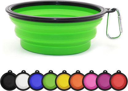 Collapsible Dog Bowl Portable Foldable Dog Travel Bowls Pets Cats Puppies Water Feeding Bowls (Large, Green)